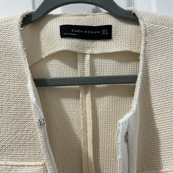 Zara jacket removable Woven Knit Peplum hem cream tweed blazer size Medium - Picture 10 of 10